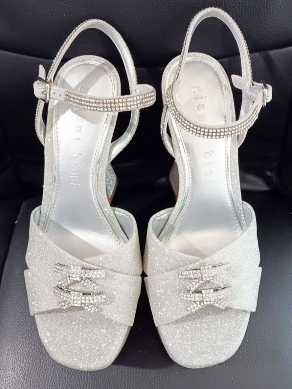 Gianni Bini Silver Glitter Rhinestone Bow Sandal